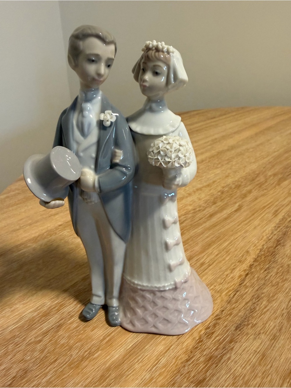 Vintage Llardo #4808 Porcelain Bride and Groom Figurine - Pastel Blue and Pink